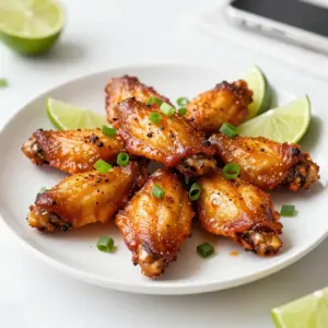 For Spicy Honey Lime Chicken Wings, you will need: - 2 lbs chicken wings - 1/4 cup honey - 3 tablespoons sriracha sauce - 2 tablespoons lime juice (freshly squeezed) - 2 tablespoons soy sauce (low sodium) - 1 tablespoon garlic powder - 1 teaspoon onion powder - 1 teaspoon smoked paprika - Salt and pepper to taste These main ingredients give the wings their sweet, spicy, and tangy flavor. The honey adds sweetness, while sriracha brings heat. Lime juice adds freshness and a zesty note. The marinade is key to flavor. Here is what you add: - Honey - Sriracha sauce - Lime juice - Soy sauce - Garlic powder - Onion powder - Smoked paprika - Salt and pepper Mix these together for a rich sauce. The marinade should soak into the wings for the best taste. I recommend letting them sit for at least 30 minutes. For a nice touch, consider these garnishes: - Chopped green onions - Lime wedges These add color and extra flavor. The green onions give a fresh crunch, while lime wedges add a nice zing when served on the side. Enjoy the full experience with these simple garnishes! {{ingredient_image_1}} First, you need to preheat your oven to 400&deg;F (200&deg;C). This temperature helps the wings cook evenly. Next, line a baking sheet with aluminum foil. This makes cleanup easy. Place a wire rack on top of the baking sheet. The rack keeps the wings elevated, allowing air to circulate. In a large bowl, mix the marinade ingredients. Start with 1/4 cup of honey. Add 3 tablespoons of sriracha sauce for heat. Then, squeeze in 2 tablespoons of fresh lime juice. Pour in 2 tablespoons of low-sodium soy sauce. Sprinkle in 1 tablespoon of garlic powder, 1 teaspoon of onion powder, and 1 teaspoon of smoked paprika. Finally, add salt and pepper to taste. Mix all the ingredients until well combined. Add 2 pounds of chicken wings to the marinade. Toss the wings well to coat them evenly. For the best flavor, let them marinate in the fridge for at least 30 minutes. You can marinate them for up to 2 hours if you have time. This helps the flavors soak into the chicken. Arrange the marinated wings in a single layer on the wire rack. Bake them in the preheated oven for 25-30 minutes. Halfway through, flip the wings to ensure even cooking. For an extra crispy finish, switch your oven to broil for 2-3 minutes. Watch closely to prevent burning. Once done, remove the wings from the oven. Let them rest for a few minutes before serving. Sprinkle some chopped green onions on top for a fresh touch. Serve the wings with lime wedges on the side. This adds a zesty kick that everyone will enjoy. To get crispy wings, use a wire rack. This allows air to circulate around the wings while they bake. Preheat your oven to 400&deg;F. Bake for 25 to 30 minutes. Flip the wings halfway through for even cooking. For extra crunch, broil the wings for 2 to 3 minutes at the end. Watch closely to avoid burning. The total cooking time is about 30 minutes. Bake the wings for 25 to 30 minutes. For best results, always check their internal temperature. The wings should reach 165&deg;F to ensure they are safe to eat. Using a meat thermometer helps take the guesswork out of cooking. To add more spice, increase the sriracha sauce in the marinade. You can also add cayenne pepper or red pepper flakes. For a sweeter note, try adding more honey. Fresh herbs like cilantro can elevate the dish. A sprinkle of lime zest before serving brings a fresh twist. Pro Tips Marinate Longer for Flavor: For the best flavor, marinate the wings for at least 2 hours or overnight. This allows the spices to penetrate the meat thoroughly, resulting in a more flavorful bite. Use a Wire Rack: Placing the wings on a wire rack allows the heat to circulate around them, ensuring they cook evenly and become crispy on all sides. Adjust the Heat: If you prefer a milder flavor, reduce the amount of sriracha sauce or substitute it with a milder hot sauce to control the spice level to your liking. Watch While Broiling: When broiling, keep a close eye on the wings as they can burn quickly. It's best to stay nearby and check them frequently for the perfect crispy finish. {{image_2}} You can swap chicken wings for other proteins. Try chicken thighs or drumsticks for a different taste. If you want a leaner option, use turkey wings. For a plant-based twist, consider tofu or cauliflower. Both work well with the spicy honey lime marinade. Just remember to adjust cooking times to avoid overcooking. Adjust the heat to fit your taste. If you love heat, add more sriracha sauce. For milder wings, reduce the sriracha to one tablespoon. You can also add other hot sauces for fun flavors. Try adding chili flakes or cayenne pepper to the marinade for extra kick. Always taste the marinade first to find your perfect heat level. To make this dish gluten-free, use tamari instead of soy sauce. Tamari has a similar taste with no gluten. Always check the labels on your ingredients to ensure they are gluten-free. You can also serve the wings with a gluten-free dipping sauce for extra flavor. Enjoy these wings without worry while keeping your diet in mind. After you enjoy your spicy honey lime chicken wings, don&rsquo;t waste leftovers. Let the wings cool down. Place them in an airtight container. Store the container in your fridge. Wings can last for about 3 to 4 days. If you want to keep them longer, freezing is a great option. When you are ready to eat your wings again, reheating is simple. Preheat your oven to 350&deg;F (175&deg;C). Spread the wings on a baking sheet. Heat them for about 10-15 minutes or until hot. You can also use an air fryer. Set it to 350&deg;F (175&deg;C) and heat for about 5-7 minutes. This keeps them crispy and tasty. If you want to freeze the wings, wrap them well. Use plastic wrap or foil, then place them in a freezer bag. Make sure to remove as much air as you can. Wings can last up to 3 months in the freezer. When you want them, just thaw them overnight in the fridge before reheating. Enjoy the same great flavor later! Yes, you can make these wings ahead of time. Prepare the marinade and coat the wings. Then, place the wings in a sealed bag or container. Store them in the fridge for up to two hours. For the best flavor, marinate overnight. When ready to cook, just bake them as directed. These wings pair well with many sides. Try serving them with: - Celery sticks - Carrot sticks - Blue cheese dip - Ranch dressing - A fresh salad - French fries These sides balance the heat and add freshness to your meal. Adjusting the spice level is easy. To make them milder, reduce the sriracha sauce. You can also add more honey to balance the heat. If you want more spice, add extra sriracha or add some cayenne pepper. Just taste the marinade before adding the wings. Yes, you can definitely grill these wings! Preheat your grill to medium heat. Place the marinated wings directly on the grill. Cook for about 20-25 minutes. Flip them often for even cooking. Keep an eye on them to avoid burning. Grilling gives a nice smoky flavor that complements the sauce. This article covered how to make delicious Spicy Honey Lime Chicken Wings. I shared the main ingredients, the steps for marinating and baking, and tips for the best texture. I also discussed variations, like using different proteins and spice levels. Storing and reheating options were explained too. Now you have a clear path to wing perfection. Enjoy making your dish unique and tasty!