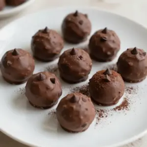 - 1 cup all-purpose flour - &frac12; teaspoon baking soda - &frac12; teaspoon salt - &frac12; cup unsalted butter, softened - &frac34; cup brown sugar - &frac14; cup granulated sugar - 2 teaspoons vanilla extract - 2 tablespoons milk (more if needed) - 1 cup mini chocolate chips - 1 cup semisweet chocolate chips (for coating) - 1 tablespoon coconut oil (optional, for smoother coating) When making Chocolate Chip Cookie Dough Truffles, you need several key ingredients. The all-purpose flour serves as the base for the dough. Baking soda and salt balance the sweetness and create a nice rise. Butter gives the truffle a rich taste and creamy texture. Brown sugar adds moisture and a deep flavor, while granulated sugar keeps the dough sweet. Vanilla extract brings warmth to the flavor, and milk is crucial for softening the dough. The mini chocolate chips add bursts of chocolate in every bite. Finally, you coat the truffles in semisweet chocolate, which adds a lovely crunch. If you want a smoother coating, coconut oil can help achieve that silky finish. These ingredients work together to create a treat that is both delicious and satisfying. Each bite will melt in your mouth, making you crave more! {{ingredient_image_1}} First, grab a mixing bowl. Whisk together 1 cup of all-purpose flour, &frac12; teaspoon of baking soda, and &frac12; teaspoon of salt. This mix is key for texture. Set it aside to use later. Now, take another large bowl. Beat &frac12; cup of softened unsalted butter with &frac34; cup of brown sugar and &frac14; cup of granulated sugar. Mix until it&rsquo;s fluffy, about 2-3 minutes. Then, add 2 teaspoons of vanilla extract and 2 tablespoons of milk. Make sure everything blends well. Next, gradually mix the dry ingredients into the wet mix. Do this gently until just combined. Be careful not to overmix! Now, fold in 1 cup of mini chocolate chips. This adds sweet bites of chocolate. Scoop out tablespoon-sized portions of the dough. Roll them into balls with your hands. Place these balls on a parchment-lined baking sheet. Once done, chill them in the fridge for at least 30 minutes. This makes them firm and easier to coat. While the truffles chill, melt 1 cup of semisweet chocolate chips in a microwave-safe bowl. Heat in 30-second increments, stirring until smooth. If you want a smoother coating, stir in 1 tablespoon of coconut oil. Dip each truffle into the melted chocolate. Use a fork to let excess chocolate drip off. Place the coated truffles back on the parchment paper. After coating, chill them for another 15 minutes to let the chocolate set. To get the best texture for your truffles, follow a few simple steps. - Use softened butter. It helps mix well with sugars. - Mix slowly when adding flour. Overmixing can make them tough. - Adjust milk as needed. The dough should be soft but not sticky. - Chill the dough for at least 30 minutes. This helps them hold shape. Melting chocolate can be tricky. Follow these tips to avoid burning it. - Use a microwave-safe bowl. Make sure it&rsquo;s dry and clean. - Heat in short bursts of 30 seconds. Stir in between each burst. - If using coconut oil, add it after the chocolate melts. This makes a smoother coat. - If you see steam or a strong smell, stop heating. Burnt chocolate is not tasty. How you present your truffles can make them even more special. - Arrange them on a nice dessert platter. It makes them look fancy. - Use decorative boxes or bags for gifts. They add a personal touch. - Dust with cocoa powder or sea salt for flair. It enhances the look and taste. - Consider adding colorful sprinkles or drizzles if you want extra fun. Pro Tips Chill the Dough: Chilling the cookie dough truffles not only helps them maintain their shape but also enhances the flavors as they meld together. Use Quality Chocolate: For the coating, choose high-quality semisweet chocolate for a richer taste that complements the sweetness of the truffles. Consistency Matters: If the dough is too dry, add a little more milk, one teaspoon at a time, until you reach the right consistency for rolling. Decorative Touches: Consider drizzling melted chocolate over the truffles after coating them for an elegant presentation or sprinkle with sea salt for a flavor contrast. {{image_2}} You can customize your truffles with fun flavors. Try adding nuts, like walnuts or pecans, for a nice crunch. You can also use different extracts. Almond or hazelnut extracts add great depth. Just a teaspoon can change the whole taste! Want a gluten-free treat? Use gluten-free flour in place of all-purpose flour. If you need a dairy-free option, swap the butter for coconut oil or vegan butter. Use dairy-free chocolate chips for coating. These changes make it easy for everyone to enjoy! Coatings can really change the look and taste of your truffles. Instead of semisweet chocolate, consider white chocolate. It's sweet and creamy! You can also roll the truffles in crushed cookies, like Oreos or graham crackers. This adds fun texture and flavor! To keep your Chocolate Chip Cookie Dough Truffles fresh, store them in an airtight container. If you put them in the fridge, they stay good for a week. For longer storage, use the freezer. Just place them in a freezer-safe bag or container. They can last up to three months in the freezer. Make sure to separate layers with parchment paper to avoid sticking. When stored properly, these truffles can last: - In the fridge: up to 7 days - In the freezer: up to 3 months This helps you enjoy your treats for longer. Always check for any off smells or changes in texture before eating. If your truffles lose their smooth texture after freezing, don't fret. You can revive them! Let them sit at room temperature for about 10 minutes. This helps soften them. If they still feel hard, you can gently warm them in the microwave. Use a low setting and heat for just a few seconds. Be careful not to melt the chocolate coating. Enjoy your truffles at their best! Yes, you can use heat-treated flour. Heat-treated flour is safe for eating raw. It kills harmful bacteria that may be in regular flour. You can find heat-treated flour in stores or make it at home. To do this, spread flour on a baking sheet and bake at 350&deg;F for five minutes. Make sure to let it cool before using it in your truffles. This step ensures your cookie dough is safe and still delicious. If your truffles don't set, check the temperature. They may need more time in the fridge. If the chocolate coat is too thick, it may not harden well. Make sure to use a fork and let excess chocolate drip off. You can also try chilling the truffles for longer, up to an hour. If they still won&rsquo;t set, you can place them in the freezer for about 10 minutes. This quick chill can help firm them up. You can make these truffles ahead of time. After forming the balls, chill them as instructed. Then, you can store them in an airtight container in the fridge. They will stay fresh for up to one week. If you want to keep them longer, freeze the uncoated truffles. Just let them thaw in the fridge before dipping in chocolate. This way, you can enjoy them any time! Yes, there are nut-free options for these truffles. Just make sure the chocolate chips you use are nut-free. You can also swap the butter for a nut-free margarine or shortening. For some extra flavor, add a few drops of almond extract. This gives a nice taste without nuts. Always check labels for allergens to keep your treats safe for everyone. These chocolate truffles are simple to make and a joy to enjoy. We covered the essential ingredients, mixing techniques, and tips for perfect texture. You learned how to store them and even explore flavor variations. With these steps, anyone can create delicious, homemade treats. Give it a try! Your friends and family will love your tasty creations. Remember, the key is to have fun while making them. Enjoy every bite!