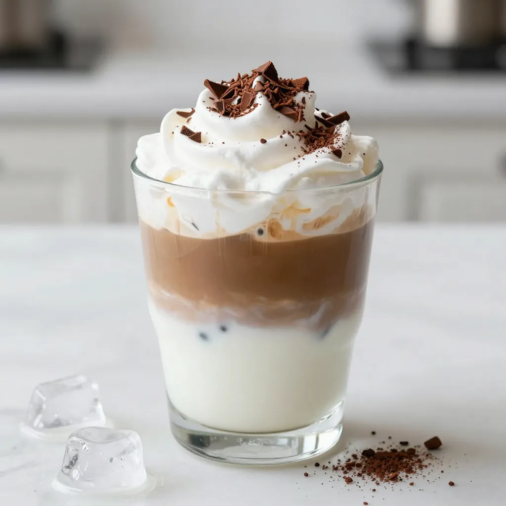 To make a delicious Mocha Dalgona Coffee, gather these main ingredients: - 2 tablespoons instant coffee - 2 tablespoons cocoa powder - 2 tablespoons sugar - 2 tablespoons hot boiling water - 1 cup milk (dairy or non-dairy) Each ingredient plays a key role. The instant coffee gives that rich coffee taste. Cocoa powder adds a nice chocolate flavor. Sugar balances the bitterness and adds sweetness. Hot water helps dissolve the coffee, cocoa, and sugar. You can make your drink even better with some optional ingredients: - Ice cubes (optional for an iced version) - Chocolate shavings or cocoa nibs for garnish Ice cubes chill your drink, making it refreshing. Chocolate shavings or cocoa nibs make it look fancy and taste delightful. If you don't have something on hand, you can swap some ingredients: - Use espresso powder instead of instant coffee for a stronger flavor. - Replace sugar with honey or maple syrup for a different sweetness. - Try almond milk or oat milk if you want a non-dairy option. These swaps can change the taste or texture but still keep it delicious. Don't be afraid to experiment! {{ingredient_image_1}} To make the whipped mocha, start with a medium bowl. Add 2 tablespoons of instant coffee, 2 tablespoons of cocoa powder, and 2 tablespoons of sugar. Next, pour in 2 tablespoons of hot boiling water. This hot water helps dissolve the coffee and cocoa. Mix them well with a whisk or a hand mixer. Whip on high speed for about 3 to 5 minutes. You want the mixture to be light and fluffy. It should form soft peaks, like whipped cream. Grab a glass and pour in 1 cup of milk. You can use dairy or any non-dairy milk you like. If you want it chilled, add some ice cubes. Next, take the fluffy mocha mixture and spoon it on top of the milk. Use a spatula to create soft peaks. This makes it look beautiful! You can stir it before sipping or enjoy the layers. To get the best whip, make sure your bowl is clean and dry. Any water can ruin the foam. If you're using a whisk, be ready for a workout! A hand mixer is easier and faster. If your mixture is runny, keep whipping. It needs to be thick and fluffy. Lastly, don't rush! Good things take time, and this coffee is worth it. When making Mocha Dalgona coffee, keep an eye out for these mistakes: - Using cold water: Always use hot boiling water. Cold water won&rsquo;t whip well. - Not whipping enough: Whip until soft peaks form. This gives the drink its fluffy look. - Skipping the sugar: Sugar helps create volume. Don&rsquo;t leave it out! - Mixing directly: Don&rsquo;t mix the whipped coffee into the milk until you drink it. Enjoy the layers first! To make your Mocha Dalgona coffee, here are the best tools: - Mixing bowl: A medium bowl works best for combining ingredients. - Whisk or hand mixer: A whisk takes longer but is fun! A hand mixer is faster. - Glass: Use a tall glass for a beautiful layered look. - Spatula: A spatula helps spoon the whipped coffee on top nicely. For the best texture in your Mocha Dalgona coffee, follow these tips: - Proper whipping time: Whip for 3-5 minutes. This gives you that light, airy texture. - Watch for soft peaks: Stop whipping when you see soft peaks form. This means it&rsquo;s ready! - Be gentle when spooning: Carefully spoon the whipped coffee on the milk to keep layers intact. - Taste test: Adjust sweetness or cocoa as needed. Find the balance you enjoy! With these tips and tricks, you are ready to create a stunning Mocha Dalgona coffee that tastes as good as it looks! Pro Tips Use High-Quality Instant Coffee: The flavor of your Dalgona coffee greatly depends on the quality of the instant coffee you choose. Opt for a brand that you enjoy drinking on its own for the best results. Adjust Sweetness to Taste: Feel free to modify the sugar content according to your preference. If you prefer a less sweet drink, start with one tablespoon and add more if necessary. Experiment with Milk Alternatives: For a unique flavor, try using flavored milk alternatives like vanilla almond milk or chocolate oat milk. They can add an extra layer of taste to your drink. Chill Your Glass: For an extra refreshing experience, chill your glass in the freezer for a few minutes before assembling your drink. It makes your iced mocha Dalgona coffee even more enjoyable! {{image_2}} To make iced mocha dalgona coffee, start with cold milk. Fill your glass halfway with milk and add ice cubes. Whip your mocha mix as usual. Spoon the fluffy mocha on the cold milk. This drink is perfect for hot days. The coolness of the ice makes each sip refreshing and tasty. You can easily make this drink dairy-free. Simply swap dairy milk for almond, oat, or coconut milk. Each option gives a unique flavor. If you want a vegan version, ensure your cocoa powder and sugar are vegan-friendly. This way, you enjoy a creamy, rich drink without any animal products. Feel free to get creative with flavors! You can add a dash of vanilla extract for sweetness. A pinch of cinnamon can bring warmth to the drink. For a minty twist, try adding peppermint extract. Chocolate shavings or cocoa nibs on top make it look fancy and taste even better. To store any leftover whipped mocha mixture, place it in an airtight container. Make sure it is sealed well to keep out air. You can store it in the fridge for up to two days. Avoid storing it at room temperature, as it can spoil. Mocha Dalgona coffee tastes best fresh. If you keep it in the fridge, it stays good for about two days. After that, the texture may change. The whipped part can lose its fluffiness and become watery. You should not reheat Mocha Dalgona coffee. The whipped mixture does not hold up well to heat. Instead, if you want to enjoy it cold, try making a fresh batch. Just follow the recipe again, and you will have a delicious drink! Dalgona coffee comes from South Korea. It became popular during the pandemic. People shared videos of making it online. The name "dalgona" refers to a sweet Korean candy. The whipped coffee mimics the candy's fluffy texture. This drink gained fame for its fun look and creamy taste. Now, it&rsquo;s enjoyed worldwide, bringing joy to many coffee lovers. Yes, you can use many sweeteners in Mocha Dalgona Coffee. Sugar is the most common. You can try honey, agave syrup, or maple syrup. Each sweetener adds a unique flavor. Just remember to use the same amount as sugar. This will help keep the balance of flavors in your drink. Mocha Dalgona Coffee can be safe for kids in moderation. It contains instant coffee, which has caffeine. Too much caffeine can make kids feel jittery. You can reduce the coffee amount or use decaf. This way, kids can enjoy the creamy, chocolatey taste without too much caffeine. Always check with a doctor if you have concerns. Mocha Dalgona coffee is fun and tasty to make. You learned about its main ingredients, optional add-ins, and how to customize flavors. We discussed steps for whipping the perfect mixture and assembling your drink. I also shared tips to avoid common mistakes and to achieve the right texture. Remember, you can store leftovers and enjoy them later. Be sure to explore flavors that excite you. Now, go make your own Mocha Dalgona coffee and enjoy each sip!