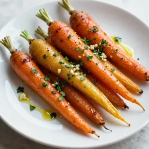 - 1 lb rainbow carrots (or regular carrots) - 4 cloves garlic, minced - 2 tablespoons olive oil Rainbow carrots are colorful and sweet. You can also use regular orange carrots if you prefer. Just peel them and cut them into sticks. This helps them cook evenly. The garlic adds a rich flavor, and olive oil keeps them moist. - Fresh thyme and rosemary - Sea salt and black pepper - Honey (optional for sweetness) Fresh thyme and rosemary bring great taste to the dish. If you don&rsquo;t have fresh herbs, dried ones work too. Sea salt and black pepper balance the flavors. If you love sweet carrots, add honey to enhance the taste. - Fresh parsley for finishing touch Fresh parsley adds a pop of color and freshness. It makes the dish look nice and taste even better. Just sprinkle it on top before serving. {{ingredient_image_1}} First, preheat your oven to 425&deg;F (220&deg;C). This step is key for roasting. Next, grab a baking sheet and line it with parchment paper. This makes cleanup easy. Now, take your rainbow carrots. Peel them and cut them into uniform sticks. Uniform cuts help them cook evenly. Place the carrot sticks in a large mixing bowl. Add the minced garlic, olive oil, thyme, rosemary, sea salt, black pepper, and honey if you want extra sweetness. Toss everything together until the carrots are well-coated. Spread the seasoned carrots in a single layer on your prepared baking sheet. This helps them roast evenly. Place the baking sheet in the preheated oven. Roast the carrots for about 25 to 30 minutes. Stir them halfway through for even caramelization. They should turn tender and slightly caramelized when done. Once roasted, remove the baking sheet from the oven. Let the carrots cool for a couple of minutes. This will make them easier to handle. Transfer the roasted carrots to a serving platter. Finally, sprinkle fresh parsley on top. This adds a nice pop of color and flavor. Enjoy your Garlic Herb Roasted Rainbow Carrots! To make your carrots cook evenly, cut them into uniform sticks. This ensures they roast at the same rate. When you mix the garlic and herbs, toss the carrots well. This way, every piece gets a good coating for better flavor. You can switch up the herbs if you want. Try dill or oregano instead of thyme and rosemary. They will give your carrots a new twist. If you like a bit of sweetness, consider adding honey. It enhances the flavors and makes them even tastier! These roasted carrots go well with many dishes. Pair them with grilled chicken or fish for a complete meal. You can also serve them with rice or quinoa as a side. For a fun presentation, arrange the carrots in a colorful pattern on your serving platter. Add fresh parsley on top for a bright finish! Pro Tips Uniform Sizing: Cutting the carrots into uniform sticks ensures even cooking and caramelization. Fresh Herbs: Using fresh herbs instead of dried can elevate the flavor profile of the dish significantly. Caramelization: Stirring the carrots halfway through roasting helps achieve an even caramelization for better taste. Serving Suggestion: Pair the roasted carrots with a sprinkle of feta cheese for an extra layer of flavor. {{image_2}} You can use regular carrots or rainbow carrots in this dish. Rainbow carrots add color and fun to your plate. They come in shades like orange, purple, and yellow. If you can't find rainbow carrots, regular orange ones work great too. You can also mix in other root veggies like parsnips or sweet potatoes. They roast well and add different flavors. This recipe is easy to adapt for different diets. For gluten-free options, just skip any bread crumbs or sauces that contain gluten. You can still enjoy the garlic and herbs. If you want a vegan version, simply leave out the honey. You can use maple syrup or agave for a sweet touch instead. Want to boost the flavor? Add some citrus zest like lemon or orange. It gives a fresh taste that pairs well with the herbs. You can also toss in nuts or seeds, like chopped walnuts or sunflower seeds. They add crunch and make the dish more interesting. Mixing in these add-ins can turn a simple side into a standout dish. After you enjoy your Garlic Herb Roasted Rainbow Carrots, store any leftovers in the fridge. Use an airtight container to keep them fresh. This helps prevent moisture loss and keeps flavors intact. You can store them for up to three days. If you want to keep them longer, consider freezing them. Just make sure to place them in a freezer-safe bag. To reheat your carrots, use the oven or a skillet. If you use the oven, set it to 350&deg;F (175&deg;C). Spread the carrots on a baking sheet and heat for about 10-15 minutes. This method keeps the carrots tender and avoids sogginess. You can also use a skillet on low heat. Add a bit of olive oil to help them warm up without drying out. Want to get creative? Toss the leftovers in a salad or blend them into a soup for extra flavor. Roasting carrots takes about 25-30 minutes at 425&deg;F (220&deg;C). The key is to watch for tenderness. You want them soft but not mushy. Stir the carrots halfway through to promote even cooking. If you like a bit of caramelization, let them roast a little longer. Yes, you can prep the carrots ahead of time. Peel and cut them, then store in water in the fridge. This keeps them fresh until you&rsquo;re ready to roast. You can also roast them a day before. Just reheat them in the oven when it&rsquo;s time to serve. These carrots shine as a side dish. They go well with roasted chicken or grilled fish. Try serving them with quinoa or a fresh salad. For a more hearty meal, pair with a nice steak. The flavors work great together! This blog post covered how to make delicious Garlic Herb Roasted Rainbow Carrots. We discussed the main ingredients, like rainbow carrots, garlic, and olive oil. You learned step-by-step instructions for preparing and roasting your carrots. We also shared helpful tips for adding flavors and storing leftovers. Enjoy trying different variations and serving ideas. I hope this guide helps you create a tasty dish that brings joy to your table. Happy cooking!
