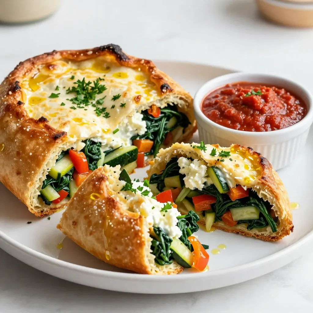 To make Cheesy Veggie Stromboli, you need a few simple ingredients. Here’s what you’ll need: - Pizza dough (store-bought or homemade) - 1 cup shredded mozzarella cheese - 1/2 cup ricotta cheese - 1 cup spinach, chopped - 1/2 bell pepper, diced (any color) - 1/2 zucchini, shredded - 1/4 cup red onion, finely chopped - 1/2 teaspoon garlic powder - 1/2 teaspoon oregano - 1/2 teaspoon crushed red pepper flakes (optional) - 1 egg, beaten (for egg wash) - Olive oil for brushing - Salt and pepper to taste Each ingredient plays a key role. The pizza dough serves as the tasty shell. Mozzarella and ricotta add a creamy and melty touch. Spinach, bell pepper, zucchini, and red onion provide a fresh and colorful mix. The seasonings enhance flavor, while the egg wash gives a nice golden finish. Don’t forget to season with salt and pepper! These ingredients come together to create a dish that's not only easy to make but also packed with flavor. You can adjust the veggies to your taste. Want more crunch? Use extra bell pepper or add some mushrooms. The choice is yours! {{ingredient_image_1}} - Preheat your oven to 400°F (200°C). Line a baking sheet with parchment paper. - In a large bowl, mix spinach, bell pepper, zucchini, onion, mozzarella, ricotta, garlic powder, oregano, and red pepper flakes. Add salt and pepper to taste. Stir until well combined. - Roll out the pizza dough on a floured surface. Shape it into a rectangle about 14x10 inches. - Spread the veggie and cheese mix evenly over the rolled-out dough. Leave a small border around the edges. - Starting from one long side, roll the dough inward to form a log. Seal the edges as you roll and pinch seams to keep the filling inside. - Place the stromboli seam-side down on the prepared baking sheet. Brush the top with the beaten egg and drizzle with olive oil. - Cut a few slits on top of the stromboli for steam to escape. - Bake in the oven for 20-25 minutes. The dough should turn golden brown and be fully cooked. - After baking, let it sit for 5 minutes before slicing. Enjoy this tasty treat warm, paired with a dipping sauce for extra flavor! - Ensuring proper dough thickness Roll the pizza dough to about ¼ inch thick. This thickness keeps the stromboli soft but firm. If it’s too thick, it may not cook all the way. - Alternatives for cheese and vegetables Feel free to swap cheeses! Try cheddar or feta for a different taste. You can also use any veggies you love. Think mushrooms or broccoli for a tasty twist. - Slicing and garnishing suggestions Slice the stromboli into 1-inch pieces. This size is easy to handle and great for sharing. Garnish with fresh basil or parsley for a pop of color. - Dipping sauce recommendations Serve with warm marinara sauce or garlic butter on the side. These sauces add extra flavor and make each bite even better! Pro Tips Use Fresh Ingredients: For the best flavor, use fresh vegetables instead of frozen. Fresh spinach, zucchini, and bell peppers will enhance the overall taste of your stromboli. Experiment with Cheese: While mozzarella and ricotta are classic choices, feel free to mix in other cheeses like feta or provolone for a unique flavor profile. Don’t Overfill: Be mindful not to overload your stromboli with filling. Too much can cause it to burst during baking. A nice even layer is key! Let it Rest: After baking, allow the stromboli to rest for a few minutes before slicing. This helps the cheese set slightly, making it easier to cut and serve. {{image_2}} You can easily make this stromboli fit your needs. If you want a gluten-free meal, try gluten-free pizza dough. Many stores sell great options. For veggies, feel free to mix and match. You can use mushrooms, broccoli, or carrots. Just chop them up small so they cook well. Want to boost the protein? You can add tofu or tempeh. Just cube them and mix them in with your veggies. This adds a nice texture and flavor. You can also change the spices. Try adding basil or thyme for a fresh taste. For more heat, add more crushed red pepper flakes. Experiment until you find your favorite blend! After you enjoy your cheesy veggie stromboli, save any leftovers for later. Use an airtight container to keep the stromboli fresh. If you do not have one, a plastic wrap also works well. Store it in the fridge for up to three days. Make sure it cools down before putting it in the fridge. This way, it won’t create steam and make the dough soggy. To reheat the stromboli, the oven works best. Preheat your oven to 350°F (175°C). Place the stromboli on a baking sheet. Heat it for about 10-15 minutes or until warm. This keeps the crust crispy. You can also use a microwave, but it may make the dough soft. If you choose the microwave, heat it for 30 seconds at a time. Check if it's warm enough after each interval. Enjoy your tasty meal again! Can I make the stromboli ahead of time? Yes, you can prepare the stromboli ahead of time. Just follow the steps until you roll it up. Wrap it tightly in plastic wrap. Store it in the fridge for up to 24 hours. When you’re ready, bake it as directed. How do I know when it's fully cooked? You can tell if the stromboli is done when it is golden brown. Look for a crisp crust. You can also check the internal temperature. It should reach 190°F (88°C) if you have a food thermometer. Can I freeze the stromboli? Yes, freezing the stromboli is easy. After you roll it up, wrap it tightly in foil. Place it in a freezer-safe bag. It will last for about three months. To bake, just thaw it overnight in the fridge and follow the baking steps. What to serve with cheesy veggie stromboli? I love serving stromboli with marinara sauce. It adds great flavor. A fresh salad or garlic bread also pairs well. You can even enjoy it with homemade dipping sauces for extra taste. You’ve learned how to make a tasty, cheesy veggie stromboli. From choosing the right ingredients to baking it just right, each step plays a key role. Remember to mix your veggies and cheese, and roll the dough evenly. Don't skip the egg wash for a beautiful crust. For storage, use airtight containers and reheat carefully. With these tips and tricks, you will impress your family and friends. Enjoy this easy dish and feel free to customize it to your taste!