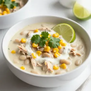 - 2 boneless, skinless chicken breasts - 1 can (15 oz) white beans, drained and rinsed - 1 can (4 oz) diced green chilies - 1 medium onion, diced - 2 cloves garlic, minced - 1 cup corn kernels, frozen or fresh For this chili, you need quality chicken and beans. The chicken breasts add protein. White beans give it a creamy texture. Diced green chilies add a mild heat. Onion and garlic build a strong base flavor. Corn kernels add sweetness and color. - 1 teaspoon ground cumin - 1 teaspoon chili powder - 1 teaspoon onion powder - 1 teaspoon salt, adjust to taste - 1/2 teaspoon black pepper The spices are key to good flavor. Ground cumin adds warmth. Chili powder brings a bit of spice. Onion powder enhances the onion flavor. Salt and black pepper balance everything. Adjust salt to your taste for a perfect dish. - 1 cup heavy cream, or a dairy-free alternative - 1/2 cup sour cream, optional for extra creaminess - Fresh cilantro, for garnish - Lime wedges, for serving For a richer chili, add heavy cream. You can swap it for coconut cream if you want dairy-free options. Sour cream adds tanginess. Garnish with cilantro for freshness, and add lime for a zesty kick. {{ingredient_image_1}} Layering your ingredients in the crockpot is simple. Start by placing the boneless chicken breasts at the bottom. This helps them cook evenly. Next, add the drained white beans. They provide a great texture. Then, pour in the diced green chilies for a mild kick. Toss in the diced onion and minced garlic for flavor. Lastly, add the corn kernels for sweetness. Now it's time to combine the broth and spices. Pour the low-sodium chicken broth over the layered ingredients. This helps everything cook nicely. Sprinkle in the ground cumin, chili powder, onion powder, salt, and black pepper. Stir gently to mix all the flavors. This step is key for a tasty chili. You can choose how long to cook your chili. If you have time, cook on low for 6-7 hours. This lets the flavors develop fully. If you need it sooner, cook on high for 3-4 hours. The chicken should be fully cooked and tender when it&rsquo;s done. After cooking, it&rsquo;s time to shred the chicken. Carefully take the chicken breasts out of the crockpot. Use two forks to pull the chicken apart. This method works best for shredding. Once shredded, return the chicken to the chili. It adds heartiness and flavor. For a rich and creamy finish, add heavy cream and sour cream. Stir them into the chili until well combined. This step makes the chili smooth and luscious. Let it warm for an extra 15-30 minutes on low. This helps the flavors blend together. When serving, ladle the creamy white chicken chili into bowls. Garnish each bowl with fresh cilantro for color. A squeeze of lime juice adds brightness. This chili is perfect for a cozy meal or gathering. Enjoy every spoonful! To make your chili pop with flavor, pay attention to cooking time. Cooking on low heat for 6-7 hours lets the chicken absorb all the spices. If you&rsquo;re short on time, cooking on high for 3-4 hours works too. Just remember, longer cooking times blend the flavors better. If you want to switch up the protein, there are many great options. You can use shredded rotisserie chicken for a quick fix. If you prefer a meat-free choice, try using tofu or chickpeas. Both options add unique textures and flavors while keeping it hearty. If you like a thicker chili, there are a few tricks. You can mash some of the white beans into the chili after cooking. This adds creaminess without affecting the flavor. Another option is to stir in a cornstarch slurry. Mix equal parts cornstarch and cold water, then add it to the pot. Cook for a few minutes until it thickens. Pro Tips Use Fresh Ingredients: Fresh herbs and quality chicken will enhance the flavor of your chili significantly. Consider using fresh cilantro and lime for garnish. Adjust the Spice Level: If you prefer a spicier chili, add a diced jalape&ntilde;o or increase the amount of chili powder to suit your taste. Make It Ahead: This chili tastes even better the next day! Make a big batch and store leftovers in the refrigerator for an easy meal later in the week. Experiment with Toppings: Top with avocado slices, shredded cheese, or tortilla chips for added texture and flavor. Each topping can bring a new twist to your dish! {{image_2}} You can make this chili spicy by adding jalape&ntilde;os. Just chop one or two jalape&ntilde;os and add them to the crockpot with the other ingredients. The heat level will depend on how many you use. For a milder kick, remove the seeds before adding. If you want a vegetarian version, swap the chicken for extra beans or lentils. Use vegetable broth instead of chicken broth. For creaminess, consider using coconut cream or cashew cream. This keeps the dish rich while making it meat-free. Toppings can take your chili to the next level. Some great ideas include: - Shredded cheese for added flavor. - Avocado slices for creaminess. - Fresh cilantro for a burst of freshness. - Lime wedges for a zesty finish. These toppings not only add flavor but also brighten up the dish visually. Store your chili in a sealed container. This keeps it fresh for up to five days. If you plan to eat it soon, just put it in the fridge. Make sure it cools first. Divide it into smaller portions. This makes it easy to grab a bowl later. Want to keep some for later? You can freeze it! Use freezer-safe containers or bags. Leave some space at the top, as liquids expand when frozen. It stays good for up to three months. To reheat, thaw it overnight in the fridge. Then heat it in a pot on low. Stir often until warm. Got leftovers? Use them in fun ways! Try making a chili burrito. Wrap the chili in a tortilla with cheese or veggies. You can also top baked potatoes with it. Add sour cream and chives for a tasty twist. Another option is to mix it with pasta for a creamy dish. Be creative! You can use coconut cream instead of heavy cream. For sour cream, use a dairy-free option made from nuts or soy. These substitutes keep the chili creamy without dairy. Yes, you can use frozen chicken breasts. Just add them directly to the crockpot. Increase the cooking time to about 8 hours on low or 4-5 hours on high. This will ensure they cook fully and remain tender. This chili pairs well with several sides. Here are some great options: - Cornbread - Tortilla chips - Rice - Fresh salad - Avocado slices You can also top the chili with cheese, jalape&ntilde;os, or fresh lime juice for added flavor. This blog post covered how to make creamy white chicken chili. We discussed the key ingredients like chicken breasts, white beans, and green chilies. You learned about spices that enhance flavor and techniques for cooking and shredding chicken. Tips on variations and storage were also shared. In closing, enjoy experimenting with this recipe. Tailor it to your taste and ingredients. Your chili will be delicious, satisfying, and easy to prepare. Happy cooking!