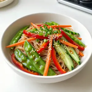 - 8 oz rice noodles - 1 cup snap peas, trimmed - 1 red bell pepper, thinly sliced - 1 carrot, julienned - &frac12; cup cucumber, thinly sliced For this dish, I love using rice noodles. They are light and soak in flavors well. Snap peas add a nice crunch. Red bell peppers bring sweetness and color. Carrots provide a vibrant touch, and cucumbers add freshness. - &frac14; cup soy sauce (low-sodium option) - 2 tablespoons sesame oil - 1 tablespoon rice vinegar - 1 tablespoon honey (or maple syrup) For the dressing, I recommend low-sodium soy sauce. It keeps the salad light. Sesame oil gives a rich, nutty taste. Rice vinegar adds a tangy kick, and honey or maple syrup gives it a hint of sweetness. - 1 teaspoon grated ginger - 1 clove minced garlic - Salt and pepper to taste - &frac12; cup toasted sesame seeds - &frac14; cup chopped green onions Grated ginger and minced garlic boost the flavor. I like to season with salt and pepper for balance. Toasted sesame seeds give crunch and depth. Finally, green onions add brightness and a pop of color. {{ingredient_image_1}} First, cook 8 oz of rice noodles. Follow the package instructions closely. Once they are done, drain them. Rinse the noodles under cold water. This stops the cooking and helps keep the noodles separate. In a large bowl, mix the cooked noodles with: - 1 cup snap peas, trimmed - 1 red bell pepper, thinly sliced - 1 carrot, julienned - &frac12; cup cucumber, thinly sliced - &frac14; cup green onions, chopped Toss gently to combine all the ingredients. Make sure they blend well. In a separate bowl, whisk together: - &frac14; cup soy sauce - 2 tablespoons sesame oil - 1 tablespoon rice vinegar - 1 tablespoon honey - 1 teaspoon ginger, grated - 1 clove garlic, minced Once the dressing is smooth, pour it over the noodle mixture. Toss the salad until everything is well coated. Add &frac12; cup of toasted sesame seeds. Then, season with salt and pepper to taste. Toss the salad again to mix in the sesame seeds and seasoning. Let the salad sit for at least 15 minutes. This resting time helps the flavors blend together. Enjoy the fresh and tasty salad as a side or a light meal! To cook rice noodles just right, follow the package instructions carefully. Usually, this takes about 4 to 6 minutes. Check the noodles often to avoid overcooking. Once they are tender, drain them right away. Rinse the noodles under cold water. This step is key. It helps cool them down and keeps them from sticking together. To make your Sesame Soy Noodle Salad even better, consider adding some spices. A sprinkle of red pepper flakes can give it a nice kick. You can also try a dash of sesame seeds for extra crunch. When marinating, let the salad sit for at least 15 minutes. This time allows the flavors to mix well. The longer you let it sit, the tastier it becomes. For a beautiful presentation, serve the salad in a large bowl or on individual plates. Drizzle some extra sesame oil on top. This adds shine and flavor. A sprinkle of sesame seeds and additional green onions also makes it look great. Pair this salad with grilled chicken or shrimp for a full meal. You can also enjoy it with a side of spring rolls for an Asian-inspired feast. Pro Tips Use Cold Water for Noodles: Rinsing the cooked rice noodles under cold water stops the cooking process and helps prevent them from becoming mushy. Customize Your Veggies: Feel free to swap in any of your favorite vegetables, such as bell peppers, broccoli, or cabbage, to suit your taste. Let It Marinate: Allowing the salad to sit for at least 15 minutes before serving enhances the flavors as the noodles absorb the dressing. Garnish for Color: Adding fresh herbs like cilantro or more green onions not only adds color but also boosts the dish's freshness and flavor. {{image_2}} You can make your sesame soy noodle salad heartier by adding protein. Here are a few tasty options: - Tofu: Use firm or extra-firm tofu. Cut it into cubes and pan-fry until golden. - Chicken: Grilled or shredded chicken works great. Season it with salt and pepper. - Shrimp: Cook shrimp in a hot pan for just a few minutes until they turn pink. When cooking protein, make sure it&rsquo;s fully cooked. Add it after mixing the veggies and noodles. This way, the flavors blend nicely. Feel free to swap out the veggies based on what you like or what&rsquo;s in season. Some great choices include: - Broccoli: Lightly steamed or raw adds a nice crunch. - Carrots: Julienned carrots bring color and sweetness. - Zucchini: Sliced thin, it adds a fresh taste. Adjust cooking times for different veggies. For example, steam broccoli for 2-3 minutes, while cucumber can be added raw. You can adjust this salad to fit your diet easily. Here&rsquo;s how: - Vegan-friendly substitutions: Use maple syrup instead of honey. Choose tofu or chickpeas for protein. - Gluten-free options: Look for gluten-free soy sauce. You can also use rice noodles, which are naturally gluten-free. These swaps keep your salad tasty while catering to your dietary needs. To keep your sesame soy noodle salad fresh, use airtight containers. Glass or plastic containers work well. If you have leftover veggies, store them separately. This helps keep them crisp. For best results, layer the salad: noodles at the bottom and veggies on top. This way, the dressing does not make the noodles soggy. In the fridge, this salad lasts about 3 days. After that, the veggies may lose their crunch. Watch for signs of spoilage. If you see wilting or strange smells, it's time to toss it. You can eat this salad cold, but if you prefer warm noodles, here&rsquo;s how. Place the noodles in a pan on low heat. Stir gently, adding a splash of water if needed. This keeps them from sticking together. For the best flavor and texture, avoid microwaving. Heat gently until warm, then mix in the veggies. Enjoy your meal while it's fresh! Yes, you can make this salad ahead of time. To keep it fresh, store it in an airtight container in the fridge. It stays good for up to three days. Keep the dressing separate if you want the salad to stay crisp. Mix it just before serving for the best taste. You can change this salad to fit your likes. Try adding proteins like chicken, shrimp, or tofu for extra sustenance. Want more crunch? Toss in some nuts or seeds. If you love heat, add chili flakes or sriracha. Feel free to swap veggies too! Use whatever you have, like bell peppers or carrots. This salad works great for meal prep! Divide it into individual portions. Use containers with tight lids for easy storage. Keep the dressing on the side to prevent sogginess. This way, you can grab and go. It's easy and tasty throughout the week. This salad pairs well with many dishes. Serve it with grilled chicken or fish for a full meal. You can also add a light soup as a starter. For a vegetarian option, try spring rolls or edamame. These sides enhance the meal and keep it light. This blog post walked you through making a tasty Sesame Soy Noodle Salad. We covered the main ingredients, from rice noodles to fresh veggies, and the flavorful dressing. You learned the step-by-step process, tips for perfect texture, and variations for protein or veggies. Proper storage methods help keep your salad fresh. In summary, this salad is simple, fresh, and fun to customize. Enjoy making it your own!