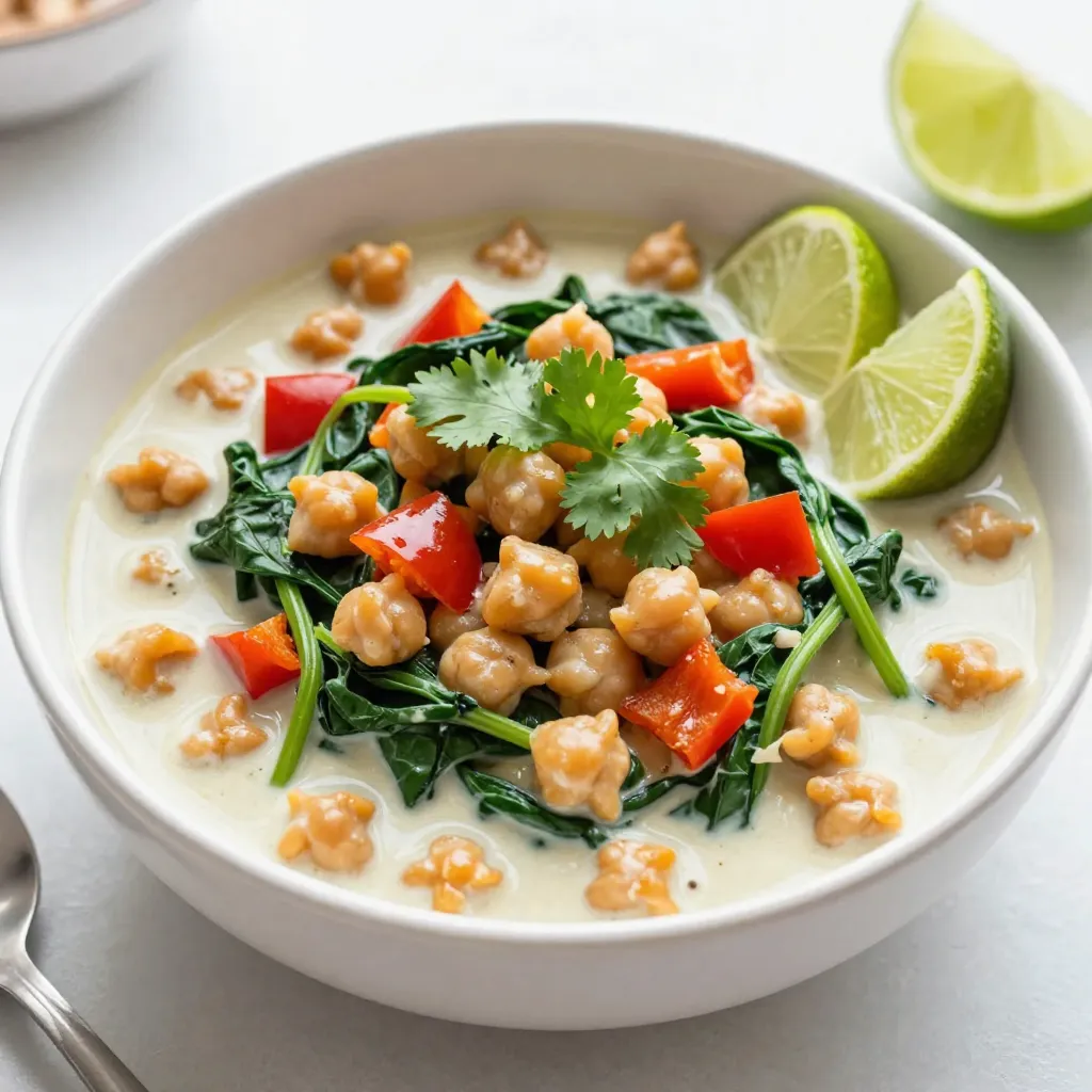 - 2 cans (15 oz each) chickpeas, drained and rinsed - 1 can (13.5 oz) coconut milk - 1 medium onion, finely chopped - 3 cloves garlic, minced - 1 tablespoon ginger, grated - 1 tablespoon curry powder - 1 teaspoon turmeric powder - 1 teaspoon cumin - 1 teaspoon paprika - 1 red bell pepper, diced - 2 cups spinach (fresh or frozen) - 2 tablespoons olive oil - Salt and pepper to taste - Fresh cilantro, for garnish - Lime wedges, for serving Chickpeas and coconut milk are the stars of this dish. Chickpeas give the dish protein, while coconut milk adds creaminess. Both blend well with spices. You&rsquo;ll also want fresh produce. Onions, garlic, and ginger bring depth. Red bell pepper adds color and sweetness. Spinach adds nutrition and a pop of green. Spices are key. Curry powder gives warmth. Turmeric adds color and health benefits. Cumin and paprika round out the flavor. Each spice plays a role in creating a balanced dish. Use olive oil for cooking. It helps saut&eacute; the veggies. For garnish, fresh cilantro and lime add a bright finish. They enhance the dish's flavors and visuals. Gather these ingredients to create a tasty and simple meal. Each item plays a part in making Coconut Curry Chickpeas a delightful experience. {{ingredient_image_1}} To start, grab a large skillet or pot. You will heat 2 tablespoons of olive oil over medium heat. Once hot, add 1 finely chopped medium onion. Saut&eacute; the onion for about 5 minutes until it becomes soft and clear. Next, stir in 3 minced cloves of garlic and 1 tablespoon of grated ginger. Cook this mixture for 1 more minute. The smell will be amazing! Now, it's time to add flavor with spices. Sprinkle in 1 tablespoon of curry powder, 1 teaspoon of turmeric, 1 teaspoon of cumin, and 1 teaspoon of paprika. Stir well to coat the onions. Toast the spices for another minute to bring out their flavors. This step makes a big difference! After toasting the spices, pour in 1 can of coconut milk. Stir it well and bring the mixture to a gentle simmer. This will create a creamy base for your curry. Now, add 2 cans of drained and rinsed chickpeas and 1 diced red bell pepper. Mix everything together and let it simmer for 10 to 15 minutes. This will help all the flavors blend nicely. Once the curry has simmered, stir in 2 cups of fresh or frozen spinach. Cook until the spinach wilts, which should take about 2 to 3 minutes. Now, taste and add salt and pepper to your liking. Make sure it&rsquo;s seasoned well! Finally, take the curry off the heat. Garnish it with fresh cilantro for a pop of color and flavor. Serve it hot, and enjoy your coconut curry chickpeas! - Choosing the right spices: Use fresh spices for rich flavor. Curry powder, turmeric, cumin, and paprika create a great base. Toast these spices in hot oil to unlock their full taste. You can also try adding a pinch of cayenne for heat. - Adjusting heat levels with ingredients: If you like it spicy, add diced jalape&ntilde;os or a splash of hot sauce. For a milder dish, skip the heat or use sweet bell peppers. Always taste as you cook. This helps you find the right balance. - Serving suggestions: Serve the coconut curry in deep bowls. Garnish with fresh cilantro and lime wedges. This adds color and brightness. You can also sprinkle some toasted coconut on top for a special touch. - Pairing with rice or naan: For a full meal, serve the curry with steamed rice or warm naan. The rice soaks up the sauce well, while naan is perfect for dipping. These sides round out the dish and make it even more satisfying. Pro Tips Fresh Herbs Enhance Flavor: Adding fresh cilantro just before serving brightens the dish and adds a burst of freshness. Customize Spice Levels: Adjust the amount of curry powder or add a pinch of cayenne pepper if you prefer a spicier curry. Serve with Accompaniments: Pair the curry with steamed jasmine rice or warm naan for a complete and satisfying meal. Make It Ahead: This dish tastes even better the next day, making it a great option for meal prep or leftovers. {{image_2}} You can make coconut curry chickpeas your own by swapping some ingredients. Adding different vegetables can change the dish a lot. Try mixing in carrots, potatoes, or even zucchini. These add color and texture. You can use fresh or frozen veggies, depending on what you have. If you want to switch proteins, tofu is a great choice. It soaks up the curry flavors well. You could also use chicken for a meatier option. Just cook it until it's no longer pink before you add the coconut milk. This way, you keep the taste rich and hearty. Adjusting the spice levels can make the dish fit your taste. If you like heat, add some chili or a dash of hot sauce. This gives the curry a nice kick. Start with a little and add more as needed, so it meets your spice level. You can also add other flavors for richness. Peanut butter is a fun twist. It adds creaminess and makes the dish even more filling. Just stir in a spoonful when you add the coconut milk. This small change can take your coconut curry chickpeas to the next level. To keep your coconut curry chickpeas fresh, follow these tips. Store leftovers in an airtight container. This helps prevent the dish from drying out. You can refrigerate them for up to four days. If you want to keep them longer, freeze them. They can stay in the freezer for about three months. Just make sure to label the container with the date. When reheating, the stovetop is best for flavor. Pour the curry into a skillet. Heat it over low to medium heat. Stir often to avoid sticking. If the curry is too thick, add a splash of water or coconut milk. You can also use a microwave. Place the curry in a microwave-safe dish. Cover it with a microwave-safe lid or wrap. Heat in short bursts, stirring in between. This keeps the flavor and texture nice. Always check the temperature to ensure it's hot all the way through. Enjoy your meal again! Yes, you can use dried chickpeas! However, you need to cook them first. Soak them overnight in water. This softens them and cuts cooking time. After soaking, boil the chickpeas for about 1-2 hours until tender. Drain and rinse them before using. Absolutely! This dish is vegan. It uses coconut milk and chickpeas, both plant-based. You can enjoy it without worry if you follow a vegan diet. It&rsquo;s a great choice for everyone. Want a kick? Add more spice! You can mix in red pepper flakes or fresh chili peppers. Adjust the amount based on your taste. Another option is to use spicy curry powder. Just remember to start small and taste as you go. Coconut curry chickpeas are easy and fun to make. You start with chickpeas and coconut milk, then add fresh veggies and spices. Saut&eacute;ing the base builds flavor, while simmering brings everything together. You can personalize the dish with different ingredients and spices to suit your taste. Remember to store leftovers properly and reheat them well. This dish is great for many diets and can be served with rice or naan. Try this curry today; it's a delicious and healthy option!