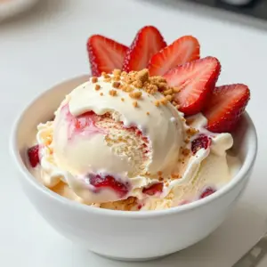 For this strawberry cheesecake ice cream, you need: - 2 cups fresh strawberries, hulled and sliced - 1 cup cream cheese, softened - 1 cup heavy cream - &frac12; cup whole milk Fresh strawberries bring a bright flavor. Make sure to pick ripe ones. Cream cheese adds a rich texture. Heavy cream and whole milk keep the ice cream creamy and smooth. You will also need: - 1 tablespoon sugar - &frac12; cup powdered sugar - 1 teaspoon vanilla extract - A pinch of salt Sugar helps to sweeten the strawberries. Powdered sugar blends well into the cream mix. Vanilla extract adds depth. The pinch of salt balances the sweetness. Finally, don&rsquo;t forget: - &frac12; cup graham cracker crumbs Graham cracker crumbs give the ice cream a classic cheesecake taste. You can add other flavors, like lemon zest or almond extract, for a fun twist. These ingredients create a delightful mix of flavors and textures that make every bite a treat! {{ingredient_image_1}} To start, you need to prepare the strawberries. Take 2 cups of fresh strawberries and slice them. Place the sliced strawberries in a small bowl. Add 1 tablespoon of sugar on top. Let the strawberries sit for about 15 minutes. This process is called macerating. It helps the strawberries become sweeter and juicier. You will see the sugar dissolve into the juice of the strawberries. This juice adds a lot of flavor to your ice cream. Next, we mix the base for our ice cream. In a large mixing bowl, add 1 cup of softened cream cheese. Use an electric mixer to beat it until it becomes smooth. This step is key for a creamy texture. Now, it&rsquo;s time to add the other ingredients. Pour in 1 cup of heavy cream, &frac12; cup of whole milk, &frac12; cup of powdered sugar, and 1 teaspoon of vanilla extract. Mix these together on medium speed. Keep mixing until everything is well combined and smooth. Now, gently fold in the macerated strawberries and their juice into the cream mixture. This is where the fruity flavor comes in. Finally, stir in &frac12; cup of graham cracker crumbs. This gives your ice cream that classic cheesecake crust taste. Now comes the fun part&mdash;churning! Pour your mixture into an ice cream maker. Follow the manufacturer&rsquo;s instructions for churning. Usually, it takes about 20-25 minutes to reach a soft-serve consistency. Once it&rsquo;s ready, transfer the ice cream into an airtight container. This will help keep it fresh. Freeze the ice cream for at least 4 hours or until it is firm enough to scoop. Proper freezing is important to achieve the best texture. Enjoy your homemade strawberry cheesecake ice cream! To get the right texture, start by mixing the cream cheese until it is very smooth. This helps avoid lumps. When adding heavy cream and milk, mix at medium speed. This makes the mixture light and airy. To prevent ice crystals, churn the ice cream well. Aim for a soft-serve texture in the ice cream maker. Once you finish churning, put it in an airtight container. Freeze it for at least four hours. This keeps the texture creamy. For a beautiful presentation, scoop the ice cream into bowls or cones. Top it with fresh strawberries and a sprinkle of graham cracker crumbs. This adds color and crunch. You can also serve it with whipped cream for extra richness. A drizzle of chocolate or caramel sauce can take it to the next level! One common mistake is not letting the cream cheese soften enough. If it is too cold, it will not blend well. Another issue is not macerating the strawberries long enough. This step is key for enhancing their flavor. Lastly, don&rsquo;t skip the churning step. It is vital for a creamy ice cream. Skipping it can lead to a hard, icy texture. Pro Tips Use Fresh Strawberries: Fresh, ripe strawberries will enhance the flavor of your ice cream. Look for berries that are bright red and firm for the best results. Chill Your Ingredients: Make sure your cream cheese and other dairy ingredients are well-chilled before mixing. This helps the ice cream churn better and achieve a creamy texture. Don't Skip the Maceration: Allowing the strawberries to macerate with sugar not only enhances their flavor but also helps release their juices, making for a more flavorful ice cream base. Churn Properly: Follow the manufacturer's instructions for your ice cream maker carefully. Over-churning can lead to icy texture, while under-churning may leave it too soft. {{image_2}} You can mix in other fruits to make your ice cream special. How about bananas, blueberries, or raspberries? They add different tastes and colors. You can also try flavor extracts like almond or lemon for a twist. Just keep it simple and fun! If you want a dairy-free treat, use vegan cream cheese and coconut cream instead of regular cream. Almond milk works great too. These swaps keep the texture creamy while making it suitable for everyone. You won&rsquo;t miss the dairy at all. No ice cream maker? No problem! You can still make this ice cream. Just whip the cream until soft peaks form. Then fold it into the cream cheese mixture with the strawberries. Pour it into a container and freeze. Check it after a few hours. It should be firm but creamy! To keep your strawberry cheesecake ice cream fresh, use an airtight container. This helps prevent freezer burn, which can ruin the texture. Make sure the lid fits well. You can also layer plastic wrap over the ice cream before sealing the lid. This extra step keeps air out. Store the container in the back of your freezer, where it's coldest. Avoid placing it near the door, as it often gets warmer. Homemade ice cream tastes best within two weeks. After that, it can lose flavor and texture. If stored well, you can keep it for up to a month. Just remember to check for any ice crystals or changes in color. These signs mean it&rsquo;s time to toss it out. Always trust your taste buds! If your ice cream softens, don&rsquo;t worry! You can refreeze it. Just make sure to stir it well to break up any ice crystals. Then, place it back in the airtight container. Refreeze it as soon as possible to help maintain its creamy texture. If you notice it becoming too icy, it might be best enjoyed as a soft-serve treat! Serve Strawberry Cheesecake Ice Cream in bowls or cones. Top each serving with extra sliced strawberries and a sprinkle of graham cracker crumbs. This adds a nice crunch and looks great too. You can also drizzle some chocolate sauce over the top for extra sweetness. If you want to make it fancy, use a whipped cream dollop. Enjoy it on a hot day for a refreshing treat! Yes, you can make this ice cream ahead of time. Once you finish churning, transfer it to an airtight container. Freeze it for at least four hours until it is firm. This makes it easy for parties or gatherings. Just take it out about five minutes before serving. This allows it to soften slightly, making it easier to scoop. If you need substitutes, here are some good options: - Use Greek yogurt instead of cream cheese for a lighter taste. - Coconut cream can replace heavy cream for a dairy-free option. - Almond milk or oat milk can work instead of whole milk. - For sweeteners, honey or maple syrup can replace sugar. These swaps keep the flavor great while catering to different diets! In this post, we explored how to make homemade strawberry cheesecake ice cream. We covered the key ingredients, like fresh strawberries and cream, along with sweeteners and crust components. I shared step-by-step instructions for mixing, churning, and freezing the ice cream. You learned tips for achieving perfect texture and common mistakes to avoid. I also suggested variations and storage info to keep your creation fresh. Enjoy making this treat and experimenting with flavors. Your ice cream journey starts now!