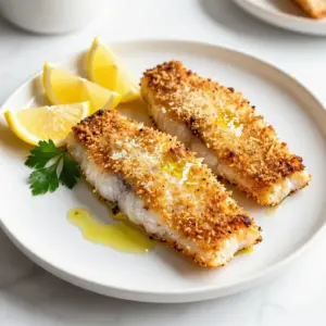 - 4 tilapia fillets - 1 cup grated Parmesan cheese - 1 cup panko bread crumbs - 2 teaspoons garlic powder - 1 teaspoon onion powder - 1 teaspoon dried oregano - &frac12; teaspoon salt - &frac12; teaspoon black pepper - 2 large eggs - 2 tablespoons olive oil - Lemon wedges for serving - Fresh parsley for garnish Gathering the right ingredients is key. For the main part, you need four tilapia fillets. They should be fresh or thawed if frozen. Next, grab one cup of grated Parmesan cheese. This cheese gives a great flavor and helps the crust stick. You will also need one cup of panko bread crumbs. These crumbs create a light and crunchy crust that makes this dish shine. For seasoning, you will need some garlic powder, onion powder, and dried oregano. Just two teaspoons of garlic powder and one teaspoon each of onion powder and oregano will enhance the taste. Add half a teaspoon of salt and black pepper to balance the flavors. To bind everything, you will use two large eggs. Beating the eggs helps the crumbs stick well to the fish. Finally, two tablespoons of olive oil will help with frying and add richness to the dish. To serve, I recommend lemon wedges. They add a fresh zing to the fish. A sprinkle of fresh parsley makes the dish look beautiful and adds a bit of color. Each ingredient plays a key role in making your Parmesan crusted tilapia crisp and flavorful. {{ingredient_image_1}} 1. Preheat your oven to 400&deg;F (200&deg;C). This helps the fish cook evenly. 2. Line a baking sheet with parchment paper or spray it with cooking spray. This prevents sticking. 3. In a shallow dish, combine the panko bread crumbs, grated Parmesan cheese, garlic powder, onion powder, dried oregano, salt, and black pepper. Mix until all dry ingredients blend well. 1. In another bowl, beat the two large eggs until they are mixed well. 2. Take each tilapia fillet and dip it into the egg wash. Ensure the entire fillet is coated. 3. Next, dredge the fillet in the breadcrumb and cheese mixture. Press lightly to make the crust stick well. 1. Heat the olive oil in a large skillet over medium heat. Wait until the oil is hot before adding fish. 2. Add the coated tilapia fillets to the skillet. Cook for about 2-3 minutes on each side. Look for a golden brown color. 3. Once browned, transfer the fillets to the prepared baking sheet. 4. Bake them in the oven for 10-12 minutes. The fish should flake easily with a fork and have a crispy crust. 5. Remove the baking sheet from the oven and let the fillets rest for a couple of minutes before serving. How to achieve a crispy crust To get that perfect crispy crust, use panko bread crumbs. They give a light crunch. Mix them with grated Parmesan cheese and spices. Dip the tilapia in the egg wash first. This helps the crust stick well. When frying, make sure the oil is hot. Fry each side for 2-3 minutes until golden brown. Baking the fillets after frying makes them even crispier. Best oil for frying tilapia I recommend using olive oil for frying. It adds a nice flavor. You can also use vegetable oil if you prefer. Just make sure the oil is hot before adding the fish. This helps seal in the moisture and keeps the fish tender. Ideas for side dishes Parmesan crusted tilapia pairs well with many sides. Try serving it with steamed broccoli or asparagus. A fresh salad with citrus dressing also works great. You can add rice or quinoa for a hearty meal too. Presentation tips for a beautiful plate To make your dish look stunning, drizzle some olive oil on the plate. Place the tilapia fillet in the center. Add lemon wedges on the side for color. A sprig of fresh parsley on top adds a nice touch. This simple plating makes the dish pop! Best practices for refrigeration Store any leftover tilapia in an airtight container. It will last for up to three days in the fridge. Make sure it cools down first before sealing. This keeps it fresh and safe to eat. Reheating tips for optimal taste To reheat, place the tilapia in the oven. Set it to 350&deg;F (175&deg;C) and bake for about 10 minutes. This helps keep the crust crispy. You can also use an air fryer for quick reheating. Just a few minutes will do! Pro Tips Fresh Ingredients: Always use fresh tilapia fillets for the best flavor and texture. Check for a mild smell and firm flesh when selecting fish. Perfect Crust: For an extra crispy crust, let the coated tilapia sit for about 5 minutes before cooking. This helps the breading adhere better. Flavor Variations: Feel free to experiment with different herbs and spices in the breading mix. Adding paprika or cayenne pepper can give a nice kick! Serving Suggestions: Pair the tilapia with a fresh salad or steamed vegetables for a complete meal. A tangy sauce like tartar or remoulade also complements the dish well. {{image_2}} You can add fun flavors to your Parmesan crust. Try mixing in dried herbs like thyme or basil. A pinch of red pepper flakes brings heat. For a fresh twist, use lemon zest in the crust. Cheese alternatives also work well. Instead of Parmesan, try cheddar or even a mix of Italian cheeses for a unique taste. Want a quicker cooking method? Use an air fryer! Preheat it to 400&deg;F (200&deg;C). Cook the fillets for about 8-10 minutes. You&rsquo;ll still get that crispy crust. If you love grilled flavors, try grilling your tilapia. Brush it with olive oil and grill for 3-4 minutes on each side. The smokiness adds depth to the dish. If you need a gluten-free option, swap panko with crushed gluten-free crackers or almond flour. This keeps the crispy texture. For low-carb variations, use crushed pork rinds instead of breadcrumbs. It gives a nice crunch without the carbs. You can enjoy this dish while sticking to your diet! Each serving of Parmesan crusted tilapia has about 400 calories. This dish is rich in protein, with roughly 30 grams per serving. The fat content is around 20 grams, mainly from olive oil and cheese. Carbohydrates are about 25 grams, coming from the panko and seasonings. Tilapia is a great source of protein. It is low in calories and has healthy fats. Eating tilapia can help build and repair body tissues. Parmesan cheese adds flavor and calcium, essential for strong bones. Olive oil is a heart-healthy fat. It can lower bad cholesterol levels and provide antioxidants. For a balanced meal, serve one tilapia fillet per person. Pair it with vegetables or a salad to add fiber and vitamins. If you have special dietary needs, cut back on the cheese or oil. For a lighter option, serve half a fillet with more veggies. How long can I store leftover Parmesan Crusted Tilapia? You can store leftover Parmesan crusted tilapia in the fridge for up to 3 days. Make sure to place it in an airtight container. This helps keep the fish fresh and moist. When you are ready to eat it again, reheat gently in the oven or on the stove. Can I freeze cooked tilapia? Yes, you can freeze cooked tilapia. Wrap each fillet in plastic wrap and place it in a freezer bag. It can last for up to 2 months in the freezer. When you want to enjoy it, thaw in the fridge overnight and reheat as described above. What can I use instead of tilapia? If you want to try another fish, you can use cod or haddock. Both have a mild taste and flake well. They also work great with the Parmesan crust. You can even use chicken breasts if you prefer poultry. How to tell when tilapia is fully cooked? You can tell tilapia is fully cooked when it flakes easily with a fork. The flesh should turn from translucent to opaque. A safe internal temperature is 145&deg;F (63&deg;C). Use a meat thermometer for accuracy. What sides go well with Parmesan Crusted Tilapia? Parmesan crusted tilapia pairs well with many sides. Consider serving it with steamed vegetables, like broccoli or green beans. A light salad or wild rice also complements the dish nicely. Can I make this recipe ahead of time? You can prepare the crust and coat the tilapia ahead of time. Store the coated fillets in the fridge for up to 2 hours before cooking. This helps save time when you're ready to eat. Just remember to bake the fillets fresh for the best taste and texture. This blog post covered how to make Parmesan Crusted Tilapia. We explored ingredients like tilapia, cheese, and spices. I shared step-by-step instructions for preparation and cooking. You learned tips for a crispy crust and how to store leftovers. As you try this recipe, remember you can customize flavors and cooking methods. Enjoy your meal with lemon and fresh parsley! This dish is simple and tasty, making it perfect for any occasion.