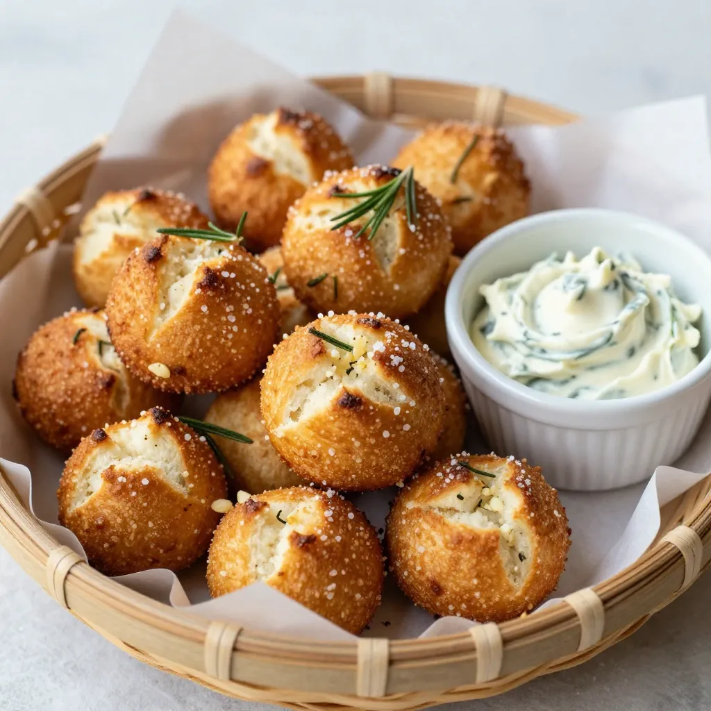 To make these tasty pretzel bites, gather the following ingredients: - 1 ½ cups warm water (110°F) - 1 packet (2 ¼ teaspoons) active dry yeast - 1 tablespoon brown sugar - 4 cups all-purpose flour - 1 teaspoon salt - 4 tablespoons unsalted butter, melted - 1 cup baking soda (for the water bath) - 1 egg (for egg wash) - 2 tablespoons coarse sea salt - 1 tablespoon fresh rosemary, chopped - 2 cloves garlic, minced Using fresh ingredients makes a big difference. Fresh rosemary adds a bright, fragrant note. Minced garlic gives a strong, savory flavor. When chopping rosemary, be sure to use a sharp knife. This helps keep the aroma intact. For garlic, mince it finely to spread the flavor evenly. The better your ingredients, the better your pretzel bites will taste. Quality ingredients matter in any recipe. Using good flour helps your dough rise well. Active dry yeast must be fresh for the best results. If your yeast is old, it may not foam properly. This can lead to dense pretzel bites. Always check your ingredients before starting. When you pay attention to quality, you create a more delicious snack! {{ingredient_image_1}} To start, gather your ingredients. Mix 1 ½ cups warm water with 1 packet of yeast and 1 tablespoon of brown sugar in a medium bowl. Let this sit for about 5 minutes. You want it to get foamy. This shows your yeast is active. Next, in a big bowl, mix 4 cups of flour with 1 teaspoon of salt. Pour in your melted 4 tablespoons of butter and the foamy yeast mix. Stir everything until the dough begins to form. Then, knead the dough on a floured surface for 5 to 7 minutes. You need a smooth and elastic dough. After kneading, put your dough in a greased bowl. Cover it with a damp cloth. Let it rise in a warm spot for about 1 hour. It should double in size. Once your dough has risen, it’s time to shape the pretzel bites. Punch the dough down gently to let out air. Divide the dough into 20 equal pieces. Roll each piece into a rope that is about 1 inch thick. Twist each rope into a pretzel shape. Make sure to pinch the ends well to keep the shape. Place the shaped pretzels on a baking sheet lined with parchment paper. Now, prepare for boiling. In a large pot, mix 1 cup of baking soda with 8 cups of water. Bring this to a gentle simmer. Boil each pretzel for about 30 seconds. Use a slotted spoon to remove them and place them back on the baking sheet. In a small bowl, beat 1 egg. Brush this egg wash over each pretzel. Then, sprinkle them with coarse sea salt, chopped rosemary, and minced garlic. Preheat your oven to 450°F. Bake the pretzels for 12 to 15 minutes. You want them golden brown and crispy. Once done, let them cool a bit before serving. To get the best texture, start with warm water. It helps the yeast grow. The dough should feel soft and smooth after kneading. Knead for 5-7 minutes. If the dough feels too sticky, add a tiny bit of flour. Letting the dough rise is key. It should double in size. This step makes the pretzel light and airy. For that perfect golden color, preheat your oven to 450°F. After boiling the pretzel bites, brush them with an egg wash. This adds shine and helps with browning. Make sure to watch them closely as they bake. They should take about 12-15 minutes to turn golden. If they look too pale, give them a few more minutes. Serve these pretzel bites warm for the best taste. A rustic basket lined with parchment paper looks nice. Pair them with garlic herb butter or a tangy mustard dip. You can also serve them with a mix of olive oil and balsamic vinegar. These flavors enhance the garlic and rosemary. Don't forget to share them while they're fresh! Pro Tips Perfectly Warm Water: Ensure your water is at the right temperature (110°F) for optimal yeast activation—too hot can kill the yeast, while too cool may not activate it properly. Kneading Technique: Knead the dough until it’s smooth and elastic to develop gluten, which gives your pretzels their chewy texture. Baking Soda Bath: Don’t skip the baking soda bath; it’s essential for that signature pretzel flavor and chewy crust! Flavor Boost: For added flavor, experiment with toppings like everything bagel seasoning or grated Parmesan cheese along with the rosemary and garlic. {{image_2}} You can take your pretzel bites to the next level by adding cheese. Simply roll your dough into small balls. Before sealing them, insert a cube of your favorite cheese. Cheddar or mozzarella works great. Then, twist and shape them as usual. This cheesy delight melts during baking, creating a gooey center. It adds richness that pairs well with rosemary and garlic. If you crave some heat, try spicy garlic pretzel bites. Add red pepper flakes and extra minced garlic to the dough. You can also mix in some diced jalapeños for an extra kick. After boiling, sprinkle with coarse sea salt. This will give each bite an exciting flavor that makes your taste buds dance. For herb lovers, get creative! Mix in fresh herbs like thyme, parsley, or chives with the rosemary and garlic. You can even use dried herbs if fresh ones are not available. Adjust the amount to your liking. This will give your pretzel bites a fragrant, flavorful twist. The mix of herbs can make each bite feel special and unique. These variations are easy to make and add fun to your snack time. Enjoy experimenting! You might not finish all the pretzel bites. That’s okay! To store leftovers, let them cool first. Place them in an airtight container. They’ll stay fresh in the fridge for up to three days. If they start to feel soft, don’t worry. A quick reheat will bring back their crunch. When it comes to reheating, the oven is your best friend. Preheat it to 350°F (175°C). Place the pretzel bites on a baking sheet. Heat them for about 5-10 minutes. This method keeps them crispy on the outside. If you're in a hurry, you can use the microwave. Just remember to keep it short, around 20 seconds each. They won’t be as crispy, but they’ll still taste good! If you want to save some for later, freezing is a great option. Let the pretzel bites cool completely after baking. Then, lay them out in a single layer on a baking sheet. Freeze them for about an hour. Once they are firm, transfer them to a freezer bag. They can last up to three months in the freezer. Just remember to thaw them in the fridge before reheating. Enjoy your pretzel bites anytime! Yes, you can use active dry yeast. Just make sure to activate it first. Mix it with warm water and sugar. Let it sit for about five minutes. You will see bubbles forming, which means it is ready. This step helps the yeast wake up and works well in the recipe. To boost flavor, add herbs and spices. Mixing in garlic powder or onion powder can add depth. You can also try different cheeses. A sprinkle of smoked paprika can give a nice twist. Using fresh herbs, like thyme or oregano, can also enhance the taste. Pretzel bites taste great with many dips. Classic mustard is a favorite. You can also use cheese sauce for a rich option. Garlic herb butter is a delicious choice too. For a spicy kick, try sriracha or hot honey. Each dip adds a fun twist to your snack! You now know how to create delicious rosemary garlic pretzel bites. We covered the key ingredients and the step-by-step process to make them. I shared helpful tips for texture and finish, as well as tasty variations to explore. You also learned how to store and reheat leftovers for the best taste. Pretzel bites are fun and tasty snacks that everyone loves. Enjoy making them!