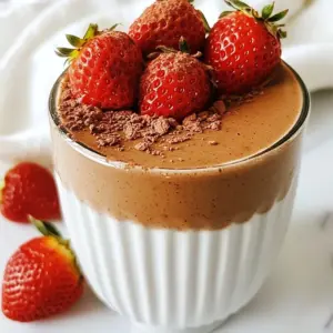 Fresh strawberries are the star of this smoothie. Use one cup of hulled strawberries for the best flavor. Ripe, juicy strawberries make the drink sweet and tasty. A ripe banana adds creaminess and natural sweetness. It helps blend the other flavors well. You only need one banana for this recipe. Choose one cup of almond milk or any milk you like. Almond milk keeps it light and creamy. You can try oat milk or coconut milk for a twist. Cocoa powder gives the smoothie its rich chocolate taste. Use two tablespoons to ensure a deep, chocolaty flavor. It pairs perfectly with strawberries. Two tablespoons of Greek yogurt add smoothness and protein. This makes the smoothie extra creamy. You can also use dairy-free yogurt if you prefer. Add one tablespoon of honey or maple syrup for sweetness. Adjust it to your taste. A half teaspoon of vanilla extract gives a lovely aroma and taste. {{ingredient_image_1}} First, gather all your ingredients. You need: - 1 cup fresh strawberries, hulled - 1 ripe banana - 1 cup almond milk (or any milk of your choice) - 2 tablespoons cocoa powder - 2 tablespoons Greek yogurt - 1 tablespoon honey or maple syrup - 1/2 teaspoon vanilla extract - Ice cubes (optional) Wash the strawberries and remove the stems. Peel the banana and break it into pieces. This makes blending easier. Next, place the strawberries, banana, and almond milk into your blender. Add in the cocoa powder, Greek yogurt, honey or maple syrup, and vanilla extract. If you like your smoothie thick, add some ice cubes. Blend on high until the mixture is smooth and creamy. Make sure there are no lumps. This should take about 30 seconds. After blending, taste your smoothie. If it needs more sweetness, add a bit more honey or syrup. Blend again for a few seconds to mix it well. You can also add more milk if it’s too thick for your liking. Pour the smoothie into glasses. For a nice touch, garnish with whole strawberries on top or a sprinkle of cocoa powder. Enjoy your tasty chocolate covered strawberry smoothie right away! To find the best strawberries, look for bright red color. The berries should feel firm but not hard. Avoid any with bruises or soft spots. The fresher the strawberries, the better the taste. In season, strawberries are sweet and juicy, perfect for this smoothie. If you want a thicker smoothie, use ice cubes. You can add a little more Greek yogurt as well. Frozen strawberries are another great option. They make the drink cold and creamy. Blend until smooth for the best texture. Honey or maple syrup are great choices for sweetening. If you want less sugar, try using stevia or agave. You can also skip sweeteners or add a ripe banana for natural sweetness. Adjust the amount based on your taste. To ensure a smooth texture, blend in the right order. Start with the liquid first, then add fruits and powders. Blend on high speed for at least 30 seconds. Stop to scrape down the sides of the blender as needed. This will help mix everything evenly. Pro Tips Use Frozen Strawberries: For a creamier texture and a colder smoothie, consider using frozen strawberries instead of fresh ones. Sweetness Adjustment: Always taste your smoothie before serving. You can adjust the sweetness by adding more honey or maple syrup as needed. Vegan Option: To make this smoothie vegan, simply use maple syrup instead of honey and ensure your Greek yogurt is plant-based. Boost Nutritional Value: Add a handful of spinach or a scoop of protein powder for an extra nutritional boost without altering the flavor significantly. {{image_2}} You can boost your smoothie with protein powder. This makes it more filling. I like to use chocolate or vanilla protein powder. It blends well with the flavors. Just add one scoop to your mix before blending. While almond milk is great, you can try other milks too. Dairy milk, coconut milk, or oat milk all work well. Each one adds a unique taste. Choose the one you like best or have at home. You can mix in other fruits for fun flavors. Try blueberries or raspberries for a berry twist. Mango adds a tropical vibe. Just keep the amount similar to what the recipe calls for. To make this smoothie vegan, swap Greek yogurt for a plant-based option. You can use coconut yogurt or silken tofu. Also, use maple syrup instead of honey. This way, everyone can enjoy this tasty treat! If you have extra smoothie, pour it into an airtight container. Seal it well. Store it in the fridge for up to two days. Make sure to shake or stir it before drinking. The smoothie may separate in the fridge, but that's normal. You can freeze your smoothie too! Pour the smoothie into ice cube trays or freezer-safe bags. This is great for quick snacks. When you're ready to enjoy, blend the frozen cubes with a splash of milk for a fresh drink. It will taste just like the day you made it. To keep your smoothie tasty and smooth, avoid adding too much air. When blending, use a low speed at first. This will help mix the ingredients without making it too frothy. If you freeze it, use it within a month for the best flavor. Yes, you can use frozen strawberries. They will make your smoothie cold and thick. Just toss them in the blender like fresh ones. Frozen strawberries add a nice chill and blend well. To make this smoothie dairy-free, simply swap Greek yogurt for a dairy-free option. Use almond yogurt or coconut yogurt instead. This keeps your smoothie creamy without any dairy. A good substitute for Greek yogurt is regular yogurt or a dairy-free yogurt. You can try coconut yogurt or soy yogurt. Both options keep your smoothie smooth and tasty. Yes, you can make this smoothie ahead of time. Just blend and store it in the fridge. Enjoy it within one day for the best taste and freshness. A chocolate covered strawberry smoothie has about 250 calories per serving. This can change based on your sweetener choice and yogurt type. Check your ingredients for exact calorie counts. This blog post covered how to make a tasty chocolate-covered strawberry smoothie. We talked about fresh ingredients like strawberries and bananas, plus almond milk and cocoa powder. You learned the steps for blending, adjusting sweetness, and garnishing. I shared tips for choosing fruit and making your smoothie creamy. Remember, you can mix it up with different fruits or dairy-free options. Enjoy your smoothie, and don’t hesitate to change it to fit your taste!